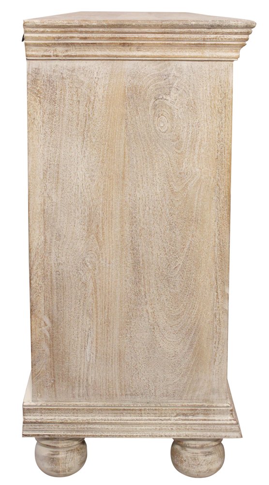 73" Antiqued White Distressed Solid Wood Carved Floral Sideboard with Four Doors