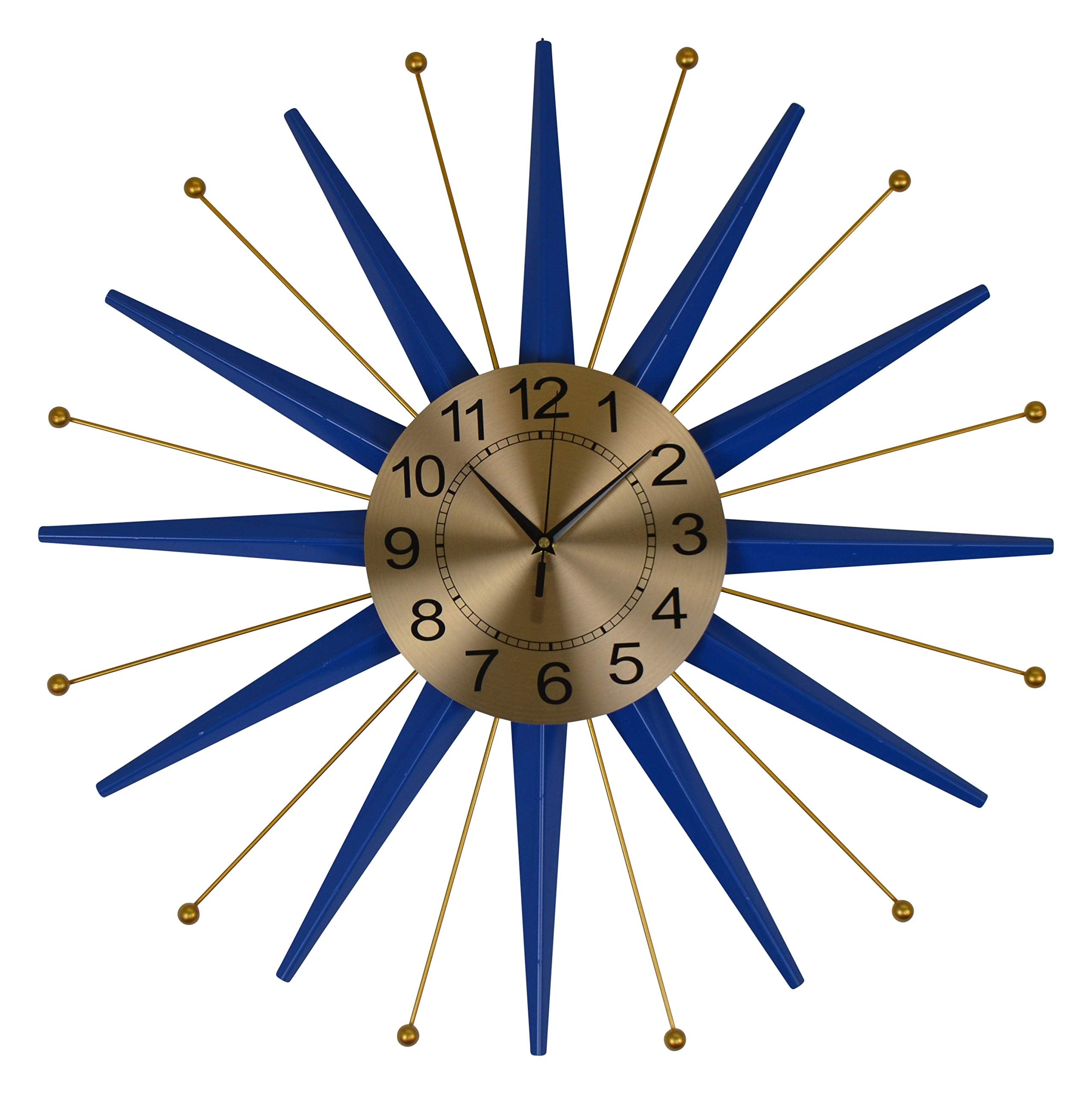 27" Blue And Gold Metal Silent Analog Starburst Wall Clock