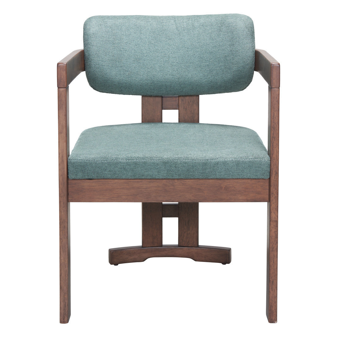 Gray And Walnut Upholstery And Solid Wood Open Back Dining Arm Chair