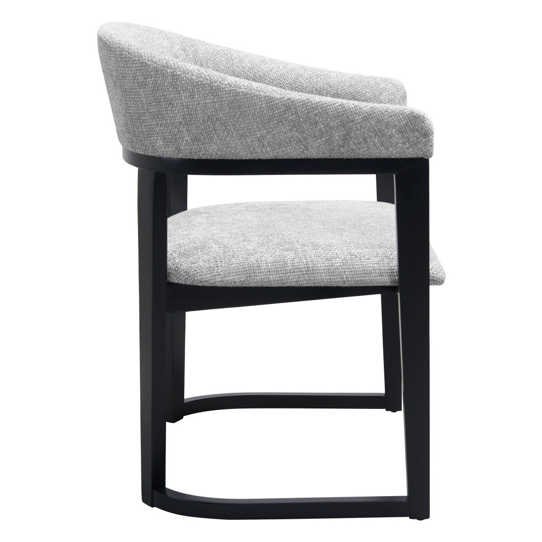 Gray And Black Faux Linen And Solid Wood Open Back Dining Arm Chair