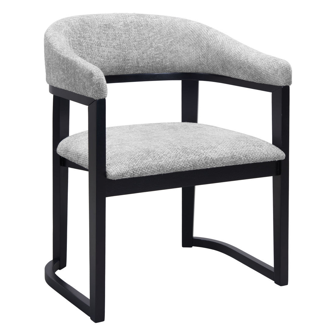 Gray And Black Faux Linen And Solid Wood Open Back Dining Arm Chair