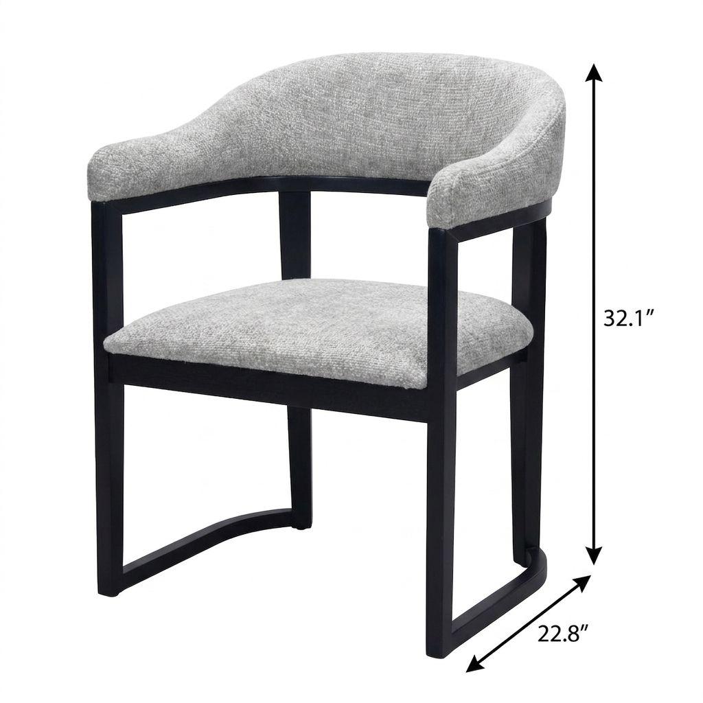 Gray And Black Faux Linen And Solid Wood Open Back Dining Arm Chair