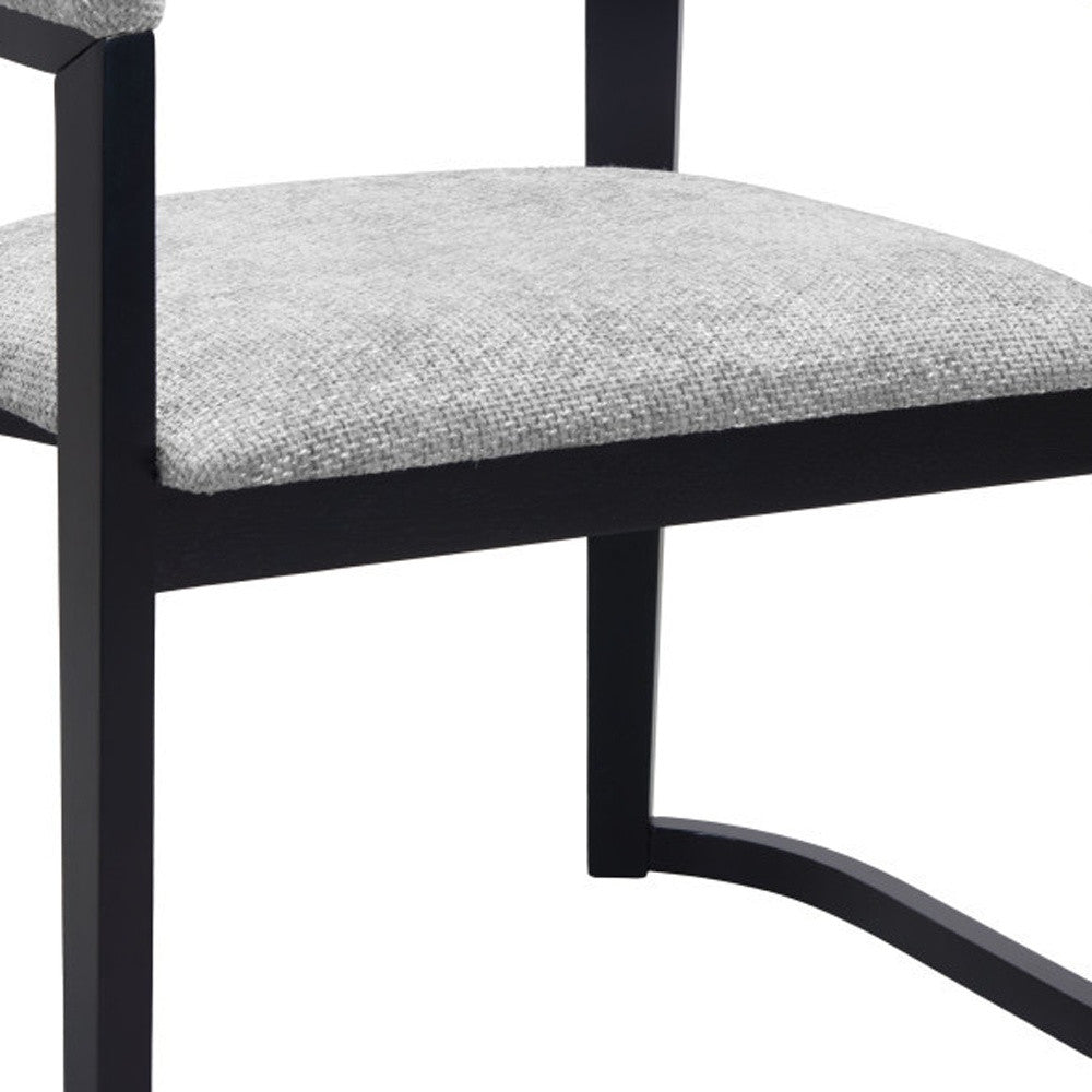 Gray And Black Faux Linen And Solid Wood Open Back Dining Arm Chair