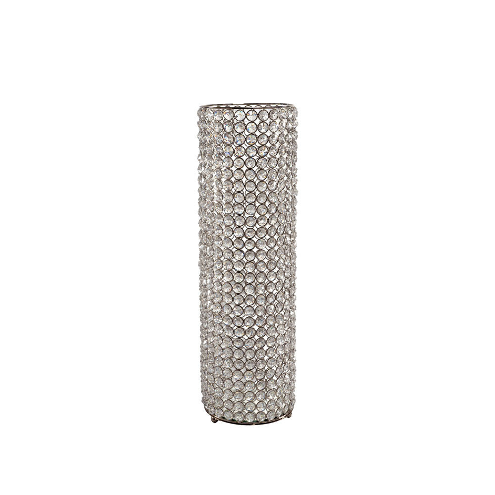 21" Clear And Silver Faux Crystal And Metal Table Vase