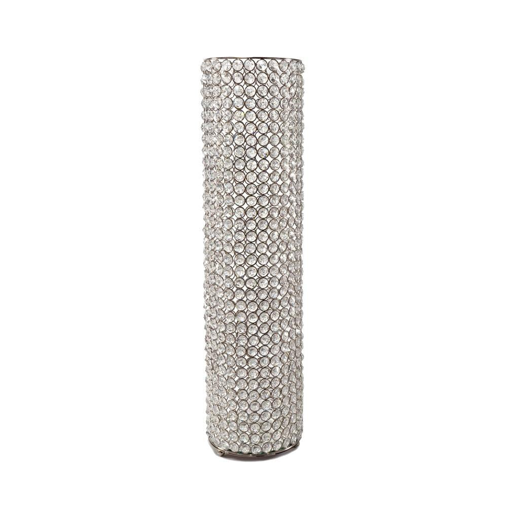 25" Clear And Silver Faux Crystal And Metal Table Vase