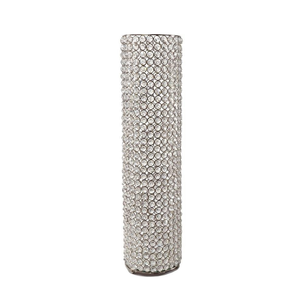 21" Clear And Silver Faux Crystal And Metal Table Vase