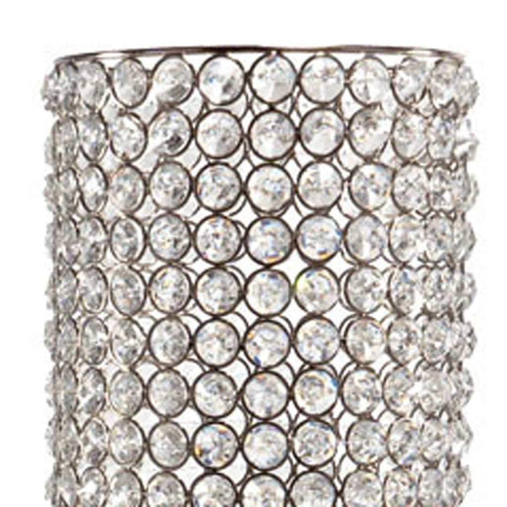 25" Clear And Silver Faux Crystal And Metal Table Vase
