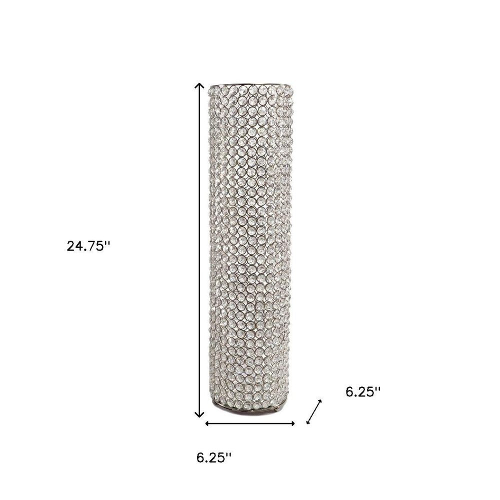 21" Clear And Silver Faux Crystal And Metal Table Vase