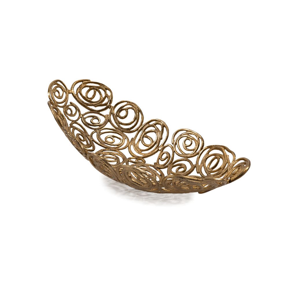 20" Gold Aluminum Abstract Circles Oval Decorative Bowl
