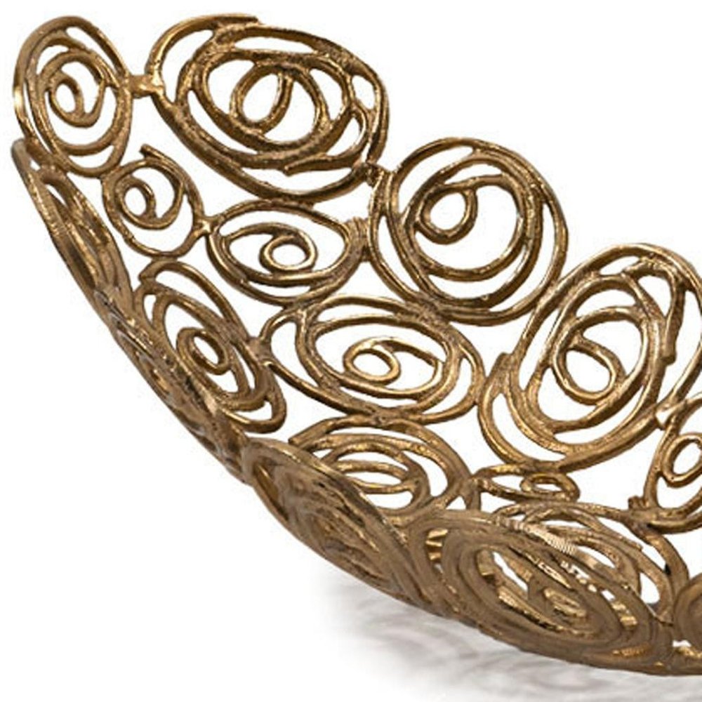 20" Gold Aluminum Abstract Circles Oval Decorative Bowl