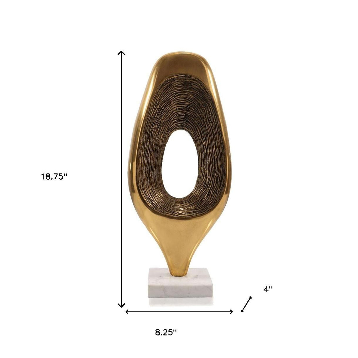 19" Gold And White Aluminum And Marble Abstract Tabletop Sculpture