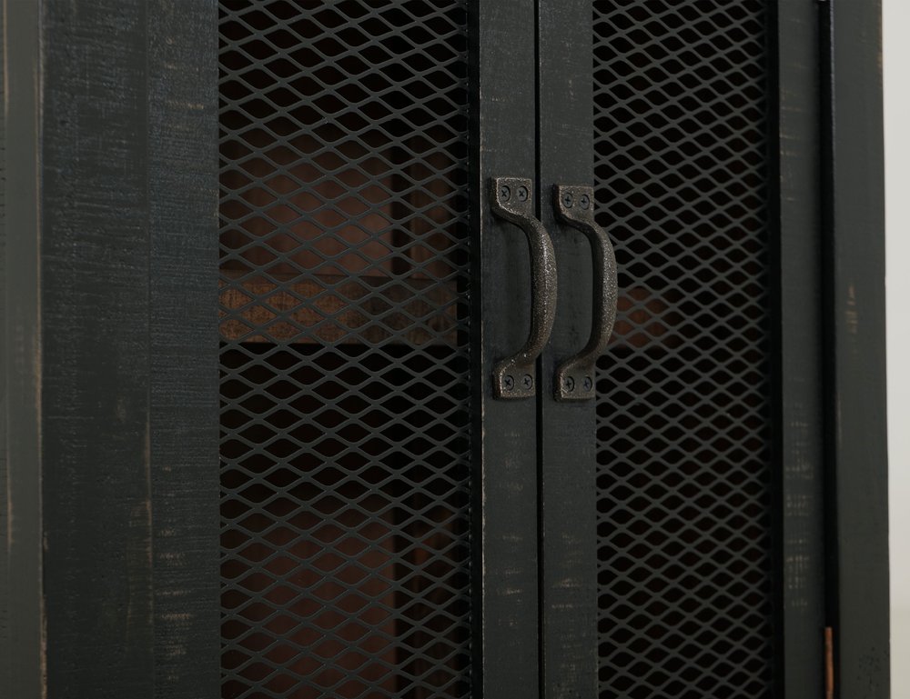 72" Brown and Black Distressed Wood Dining Hutch With Two Doors