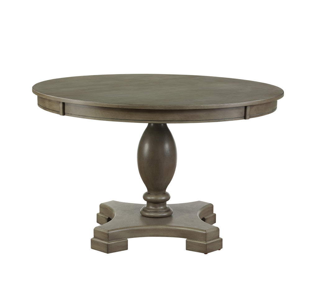 48" Gray Wood Pedestal Base Round Top Dining Table