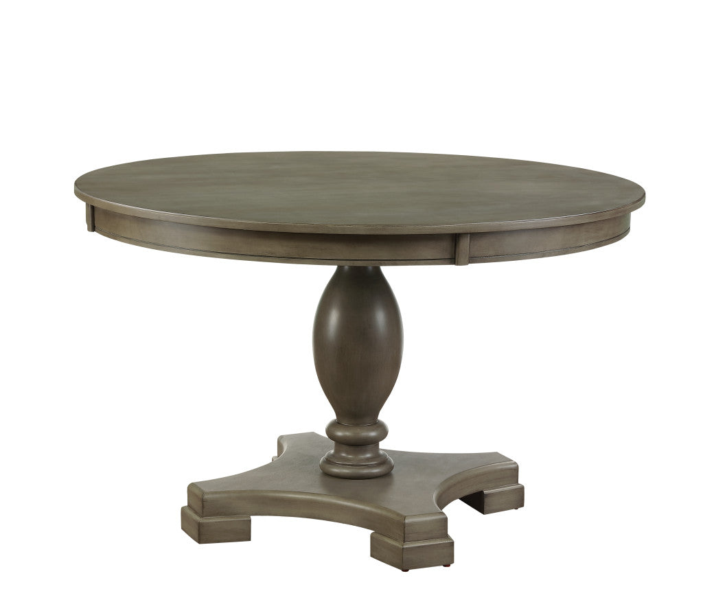 48" Gray Wood Pedestal Base Round Top Dining Table