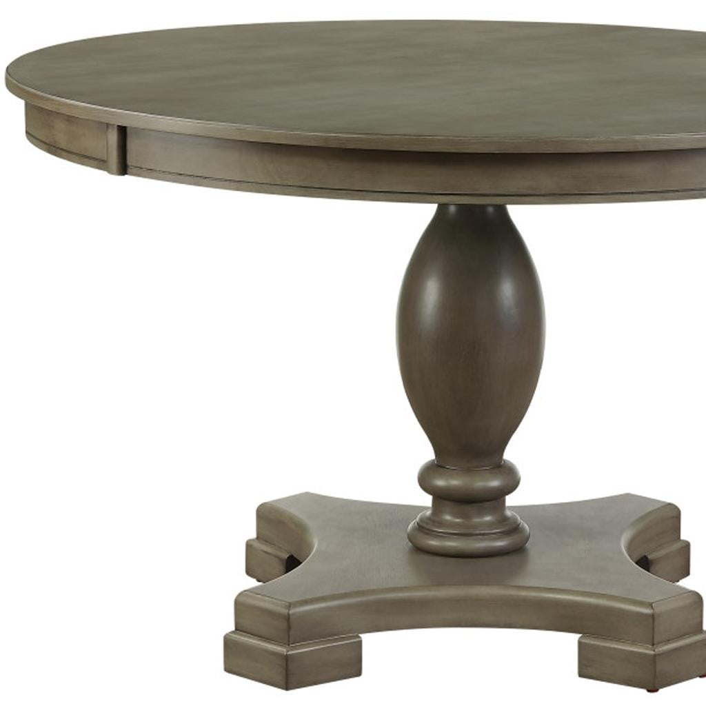 48" Gray Wood Pedestal Base Round Top Dining Table