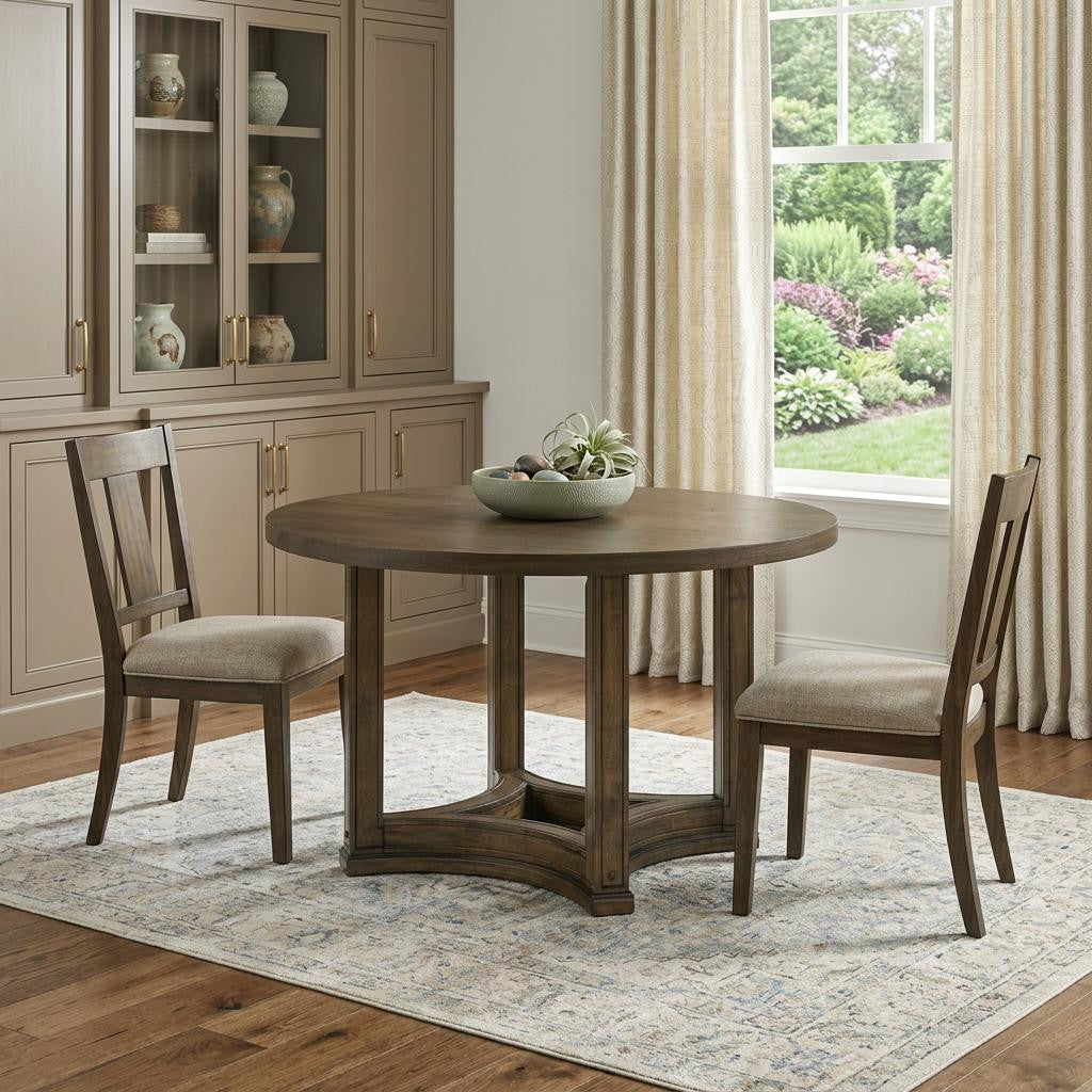 47" Oak Solid Wood Frame Base Round Top Dining Table