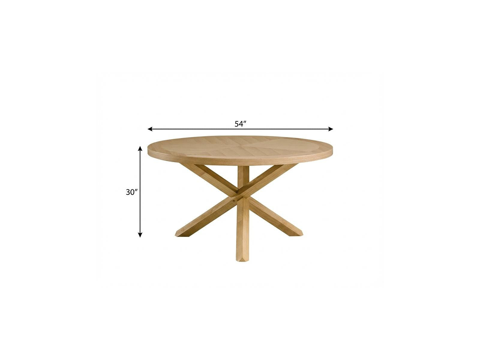 54" Oak Wood Cross Leg Base Round Top Dining Table