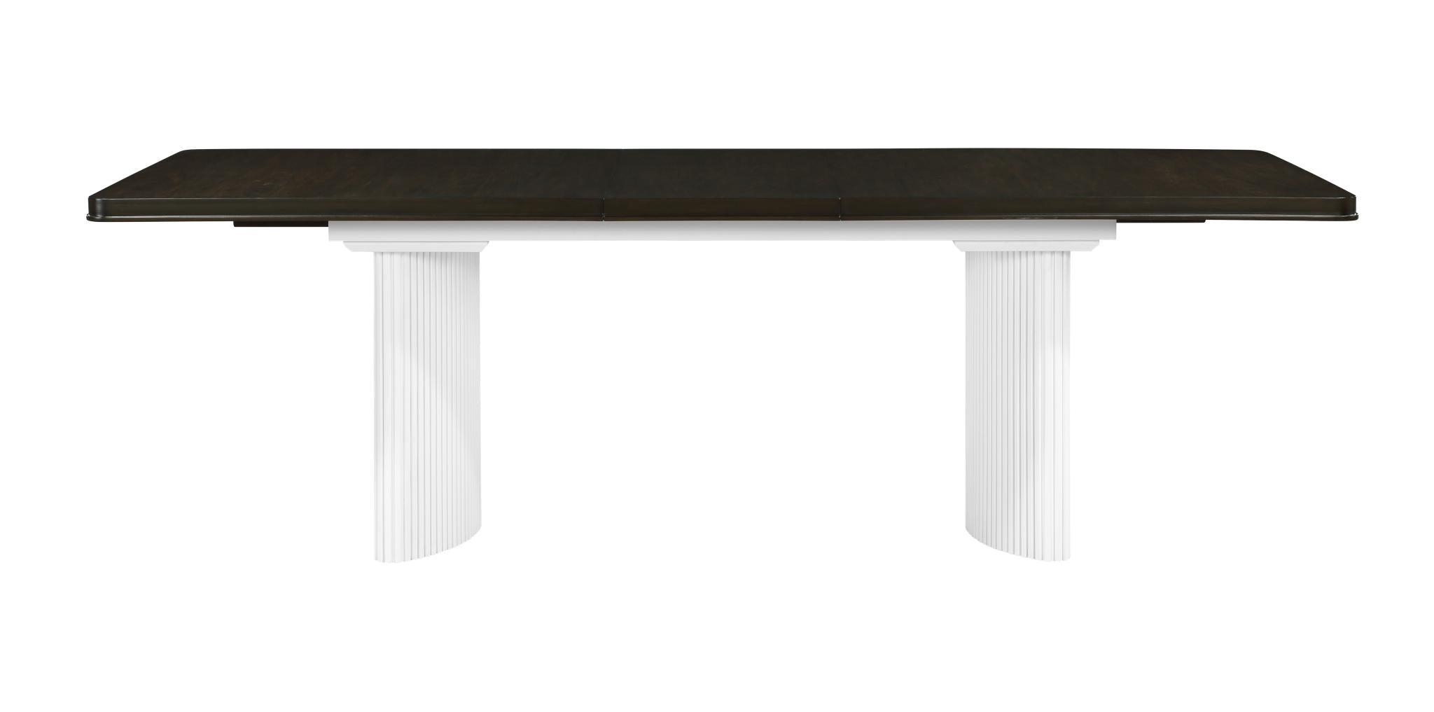 78" Walnut and White Wood Removable Leaf Double Pedestal Base Extendable Dining Table