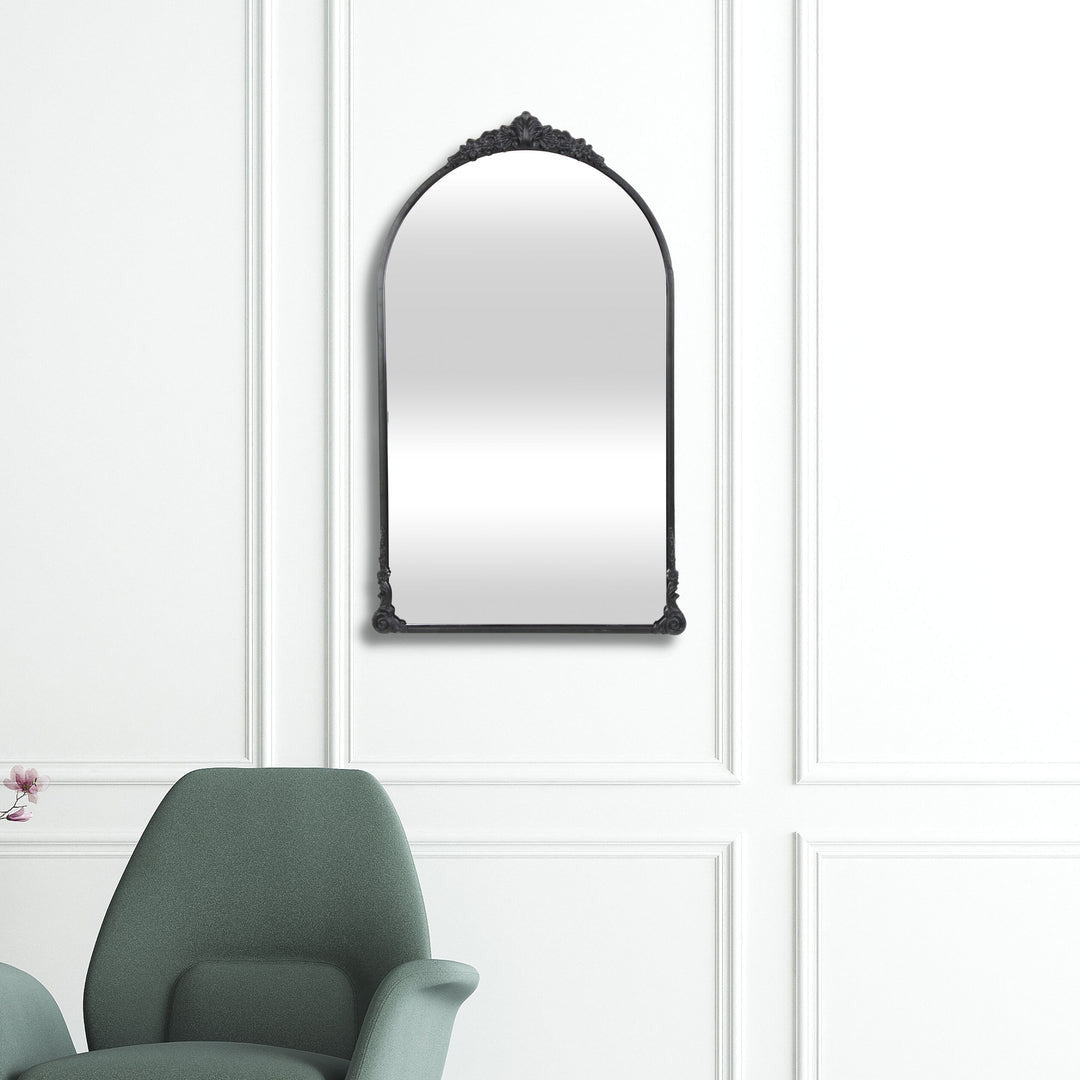 34" Black Metal Arch Accent Mirror