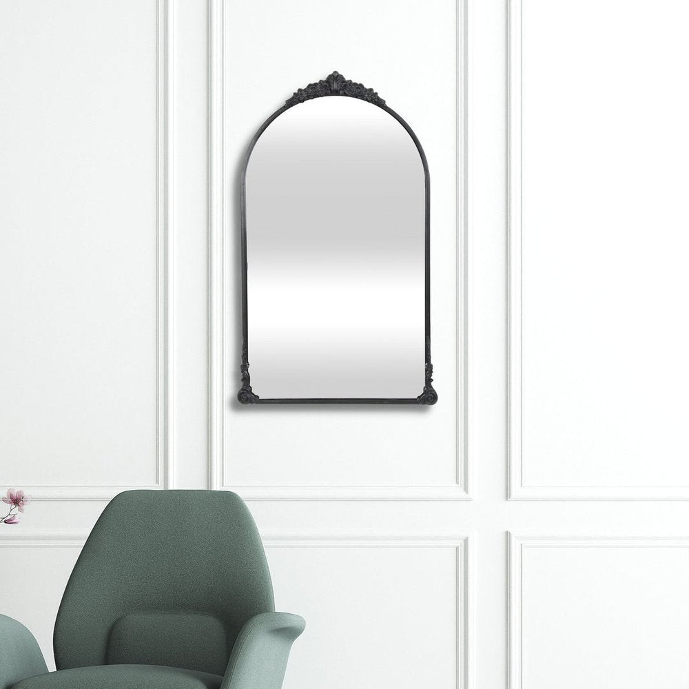 34" Black Metal Arch Accent Mirror