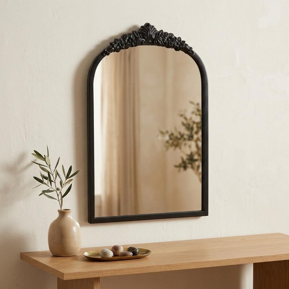 16" Black Metal Arch Accent Mirror