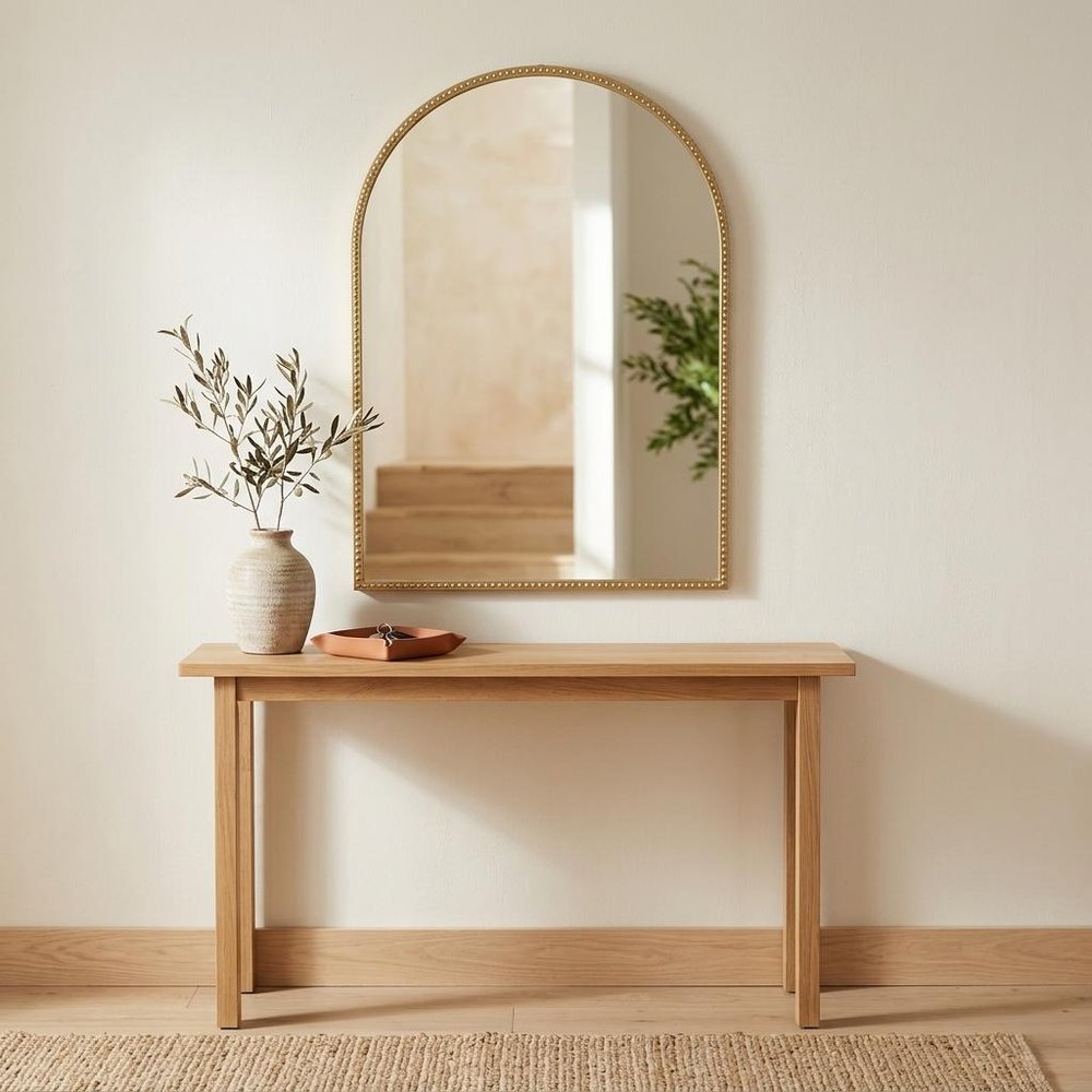 34" Gold Metal Beaded Arch Accent Mirror