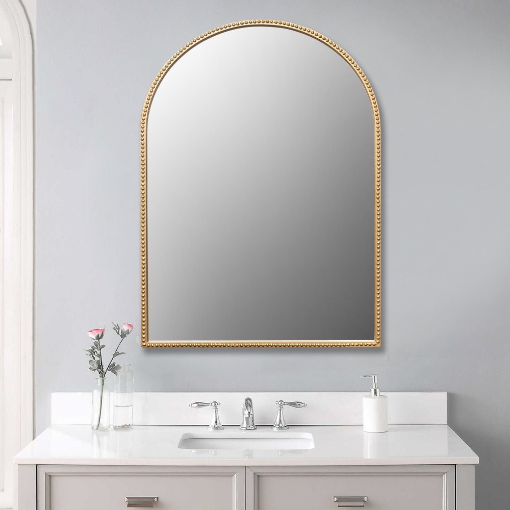 34" Gold Metal Beaded Arch Accent Mirror