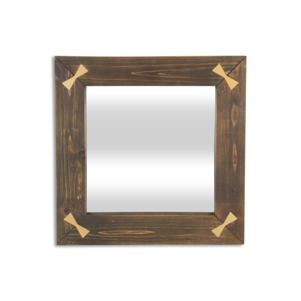 22" Brown Wood With Gold Bows Square Accent Mirror