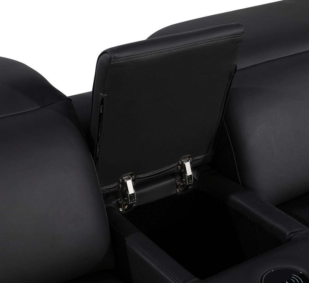 Black Italian Leather Power Reclining U Shaped Twelve Piece Corner Sectional With Console