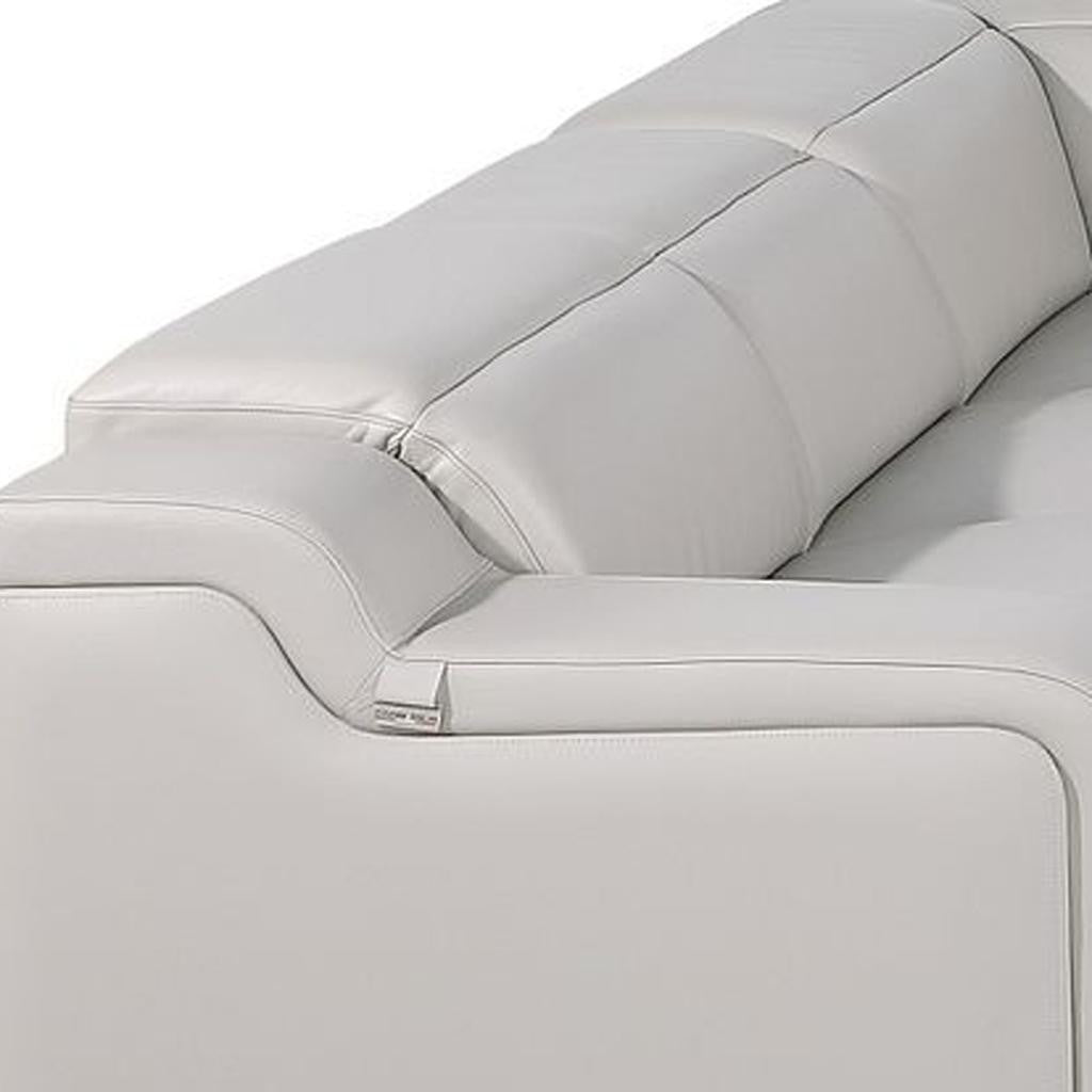 Light Gray Italian Leather Power Reclining U Shaped Eight Piece Corner Sectional With Console