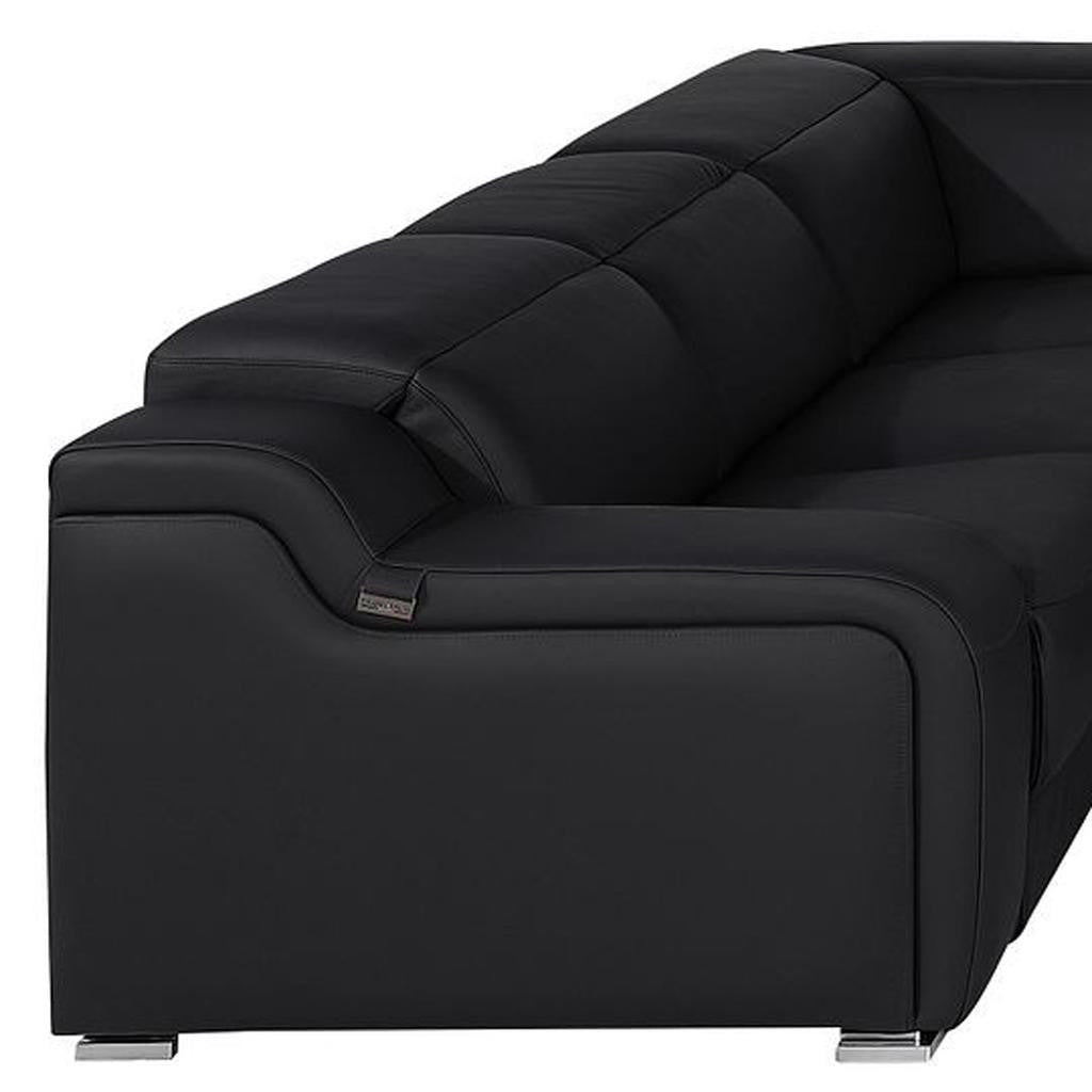 Black Italian Leather Power Reclining U Shaped Eight Piece Corner Sectional With Console