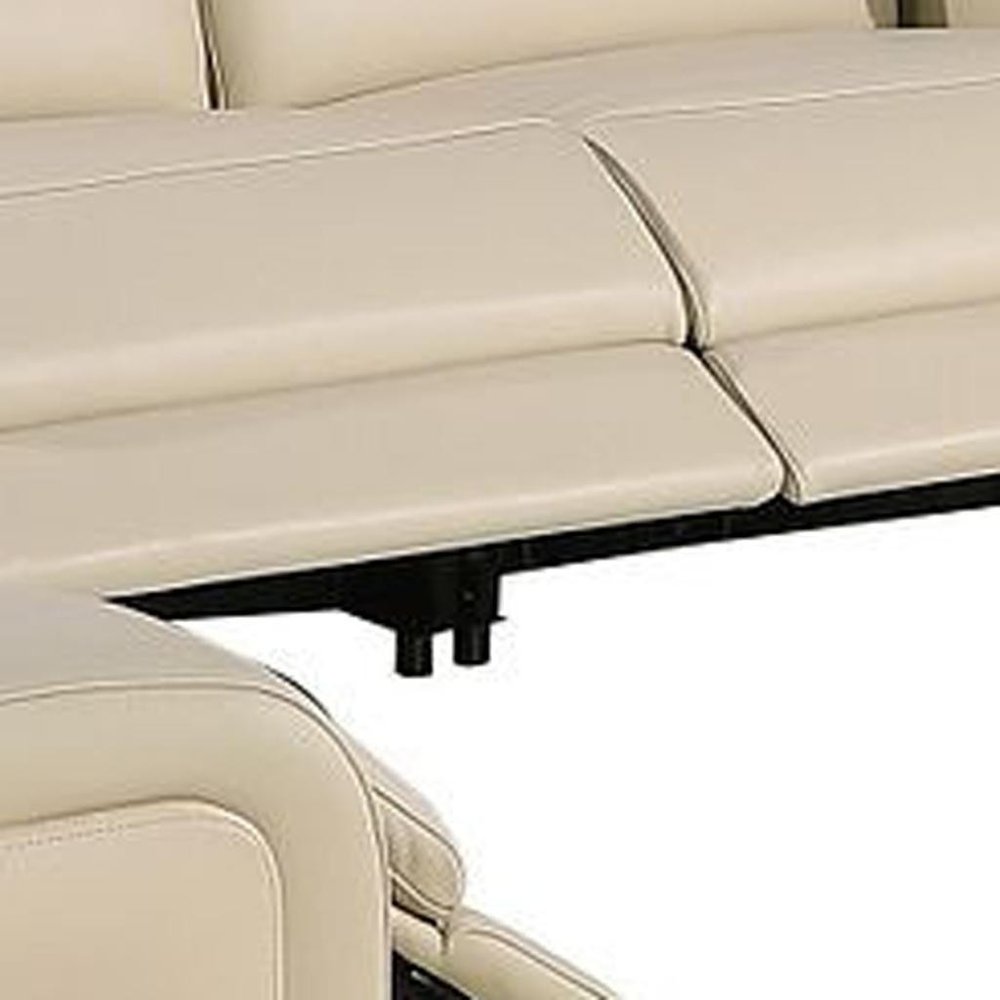 Beige Italian Leather Power Reclining U Shaped Ten Piece Corner Sectional With Console