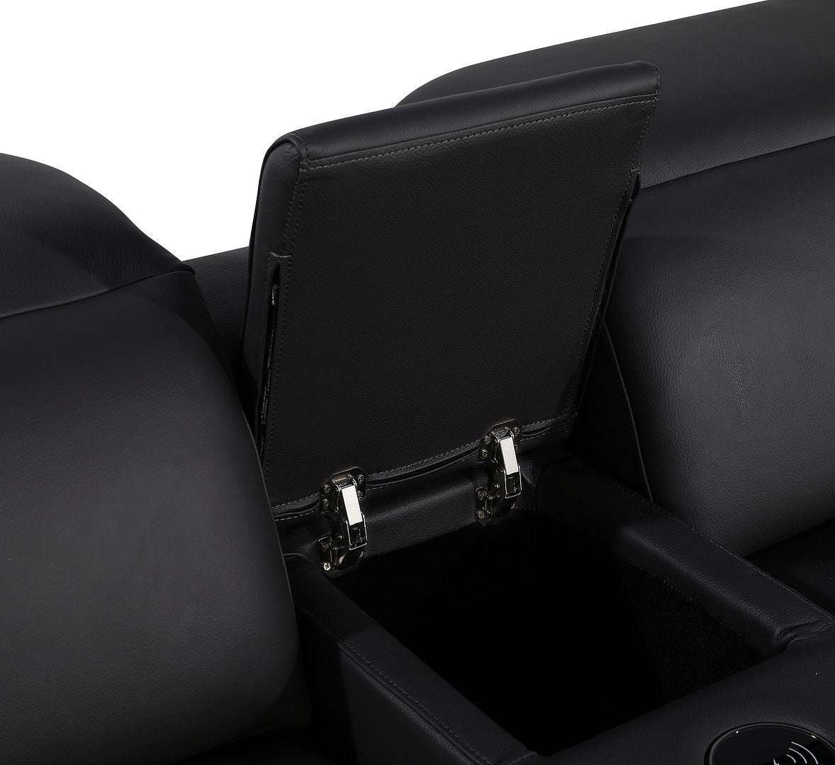 Black Italian Leather Power Reclining U Shaped Ten Piece Corner Sectional With Console