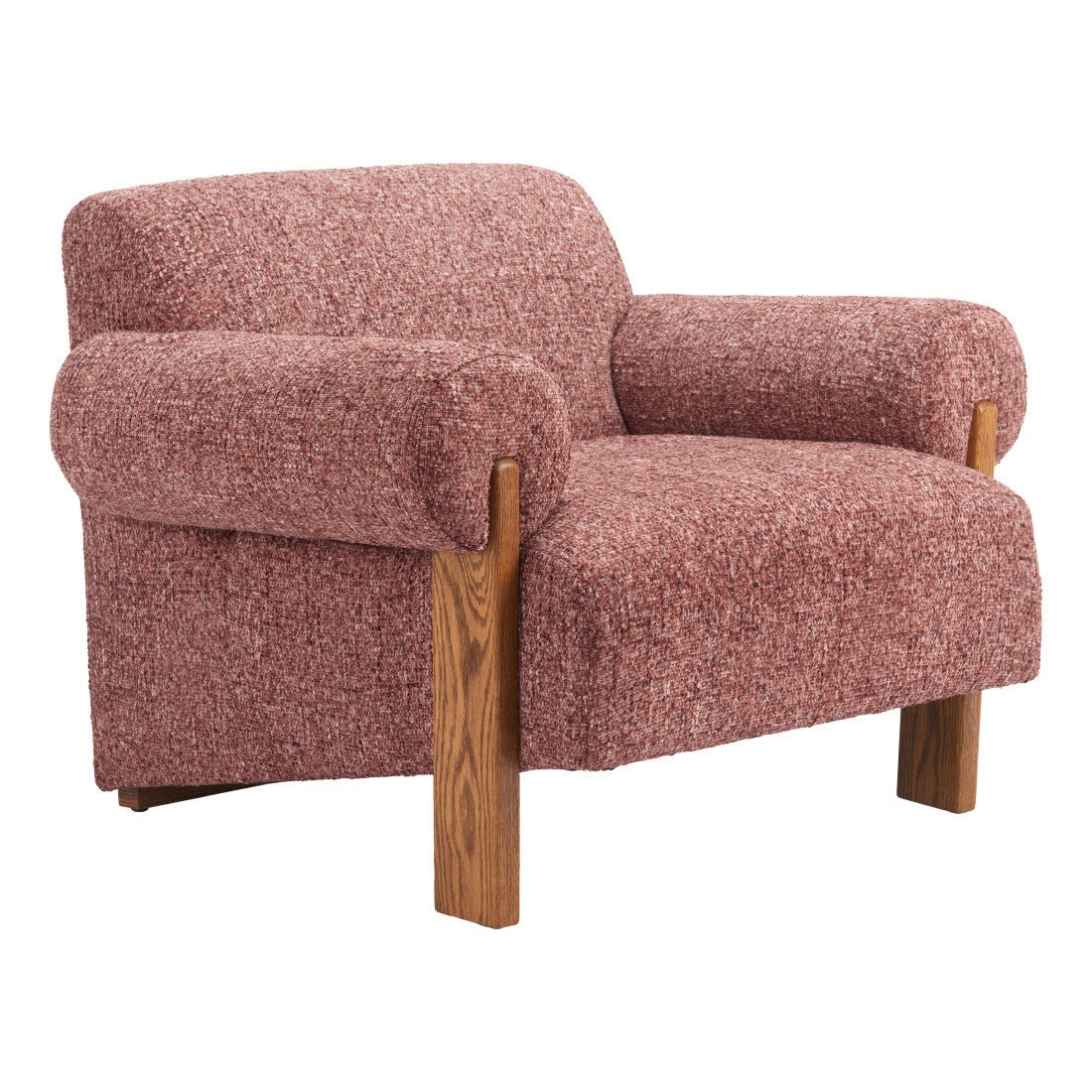 39" Copper And Brown Woven Upholstery And Solid Wood Arm Chair