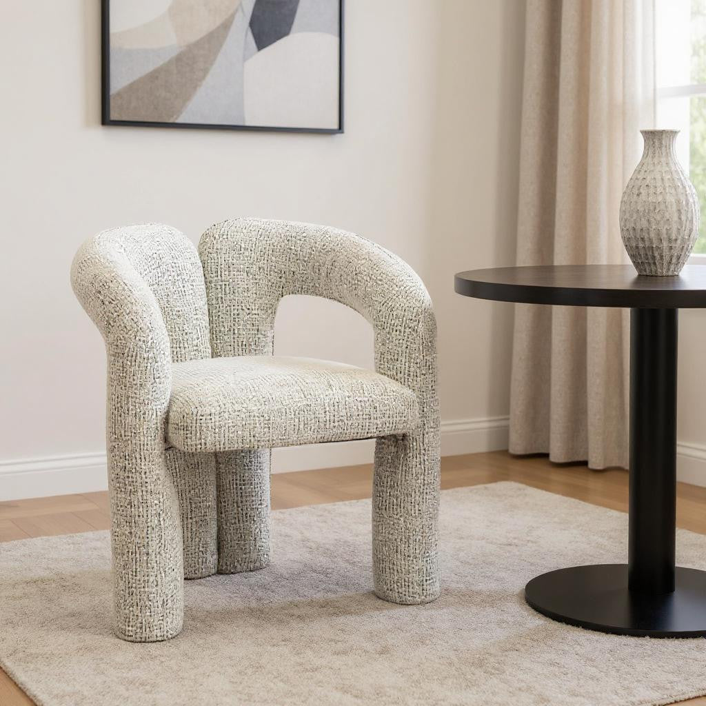 Gray Upholstery And Solid Wood Open Back Dining Arm Chair