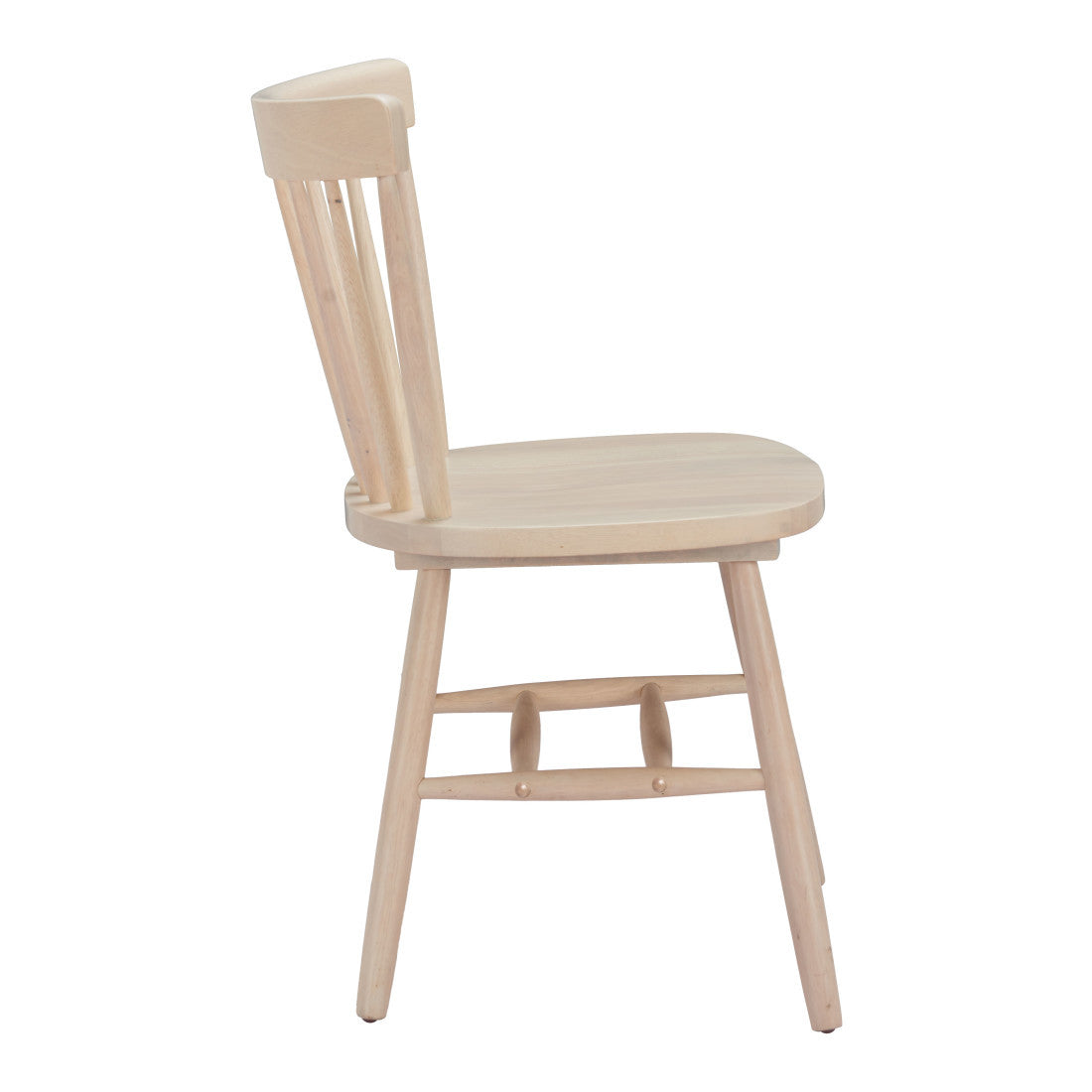 Set of Two Natural Solid Wood Windsor Back Dining Side Chairs