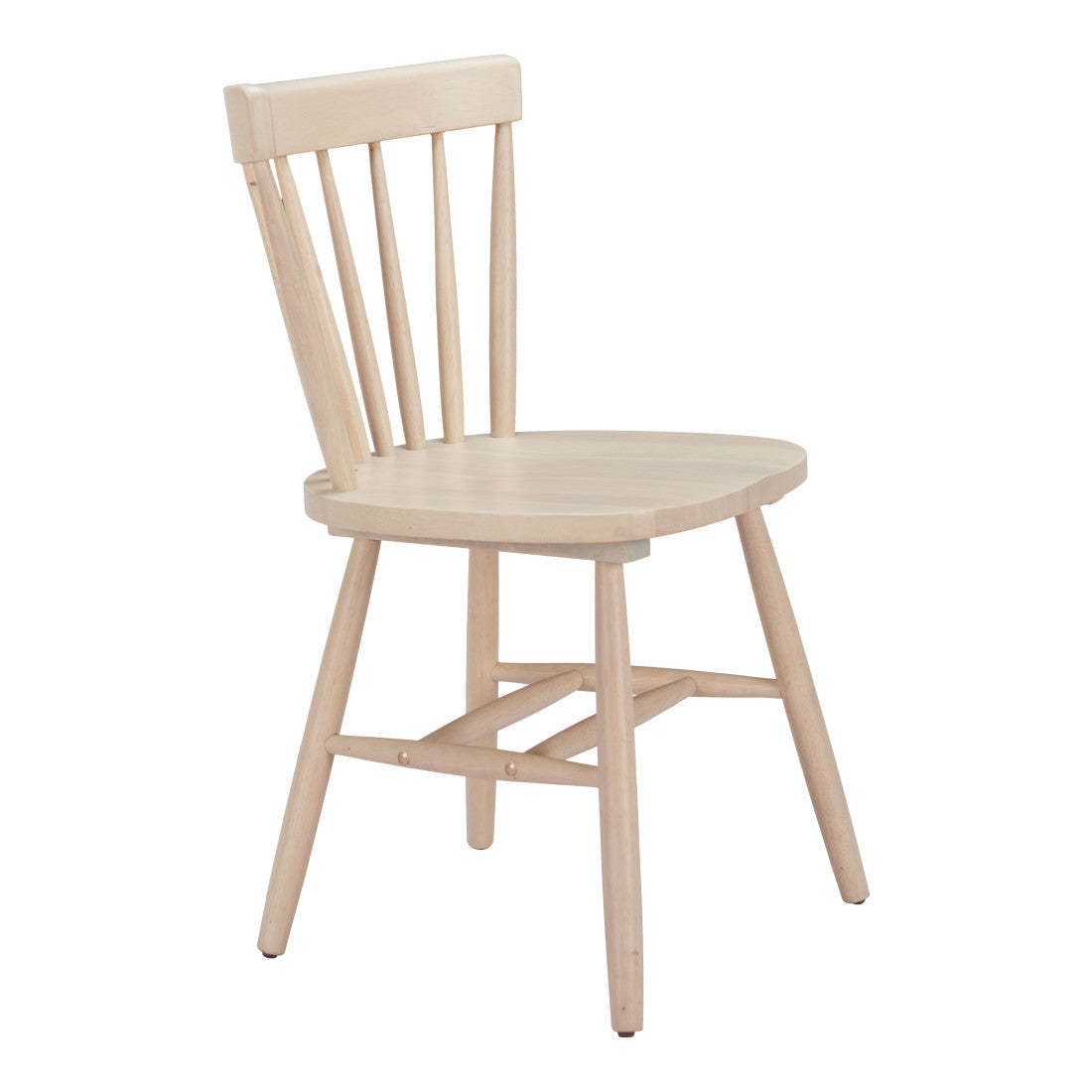 Set of Two Natural Solid Wood Windsor Back Dining Side Chairs