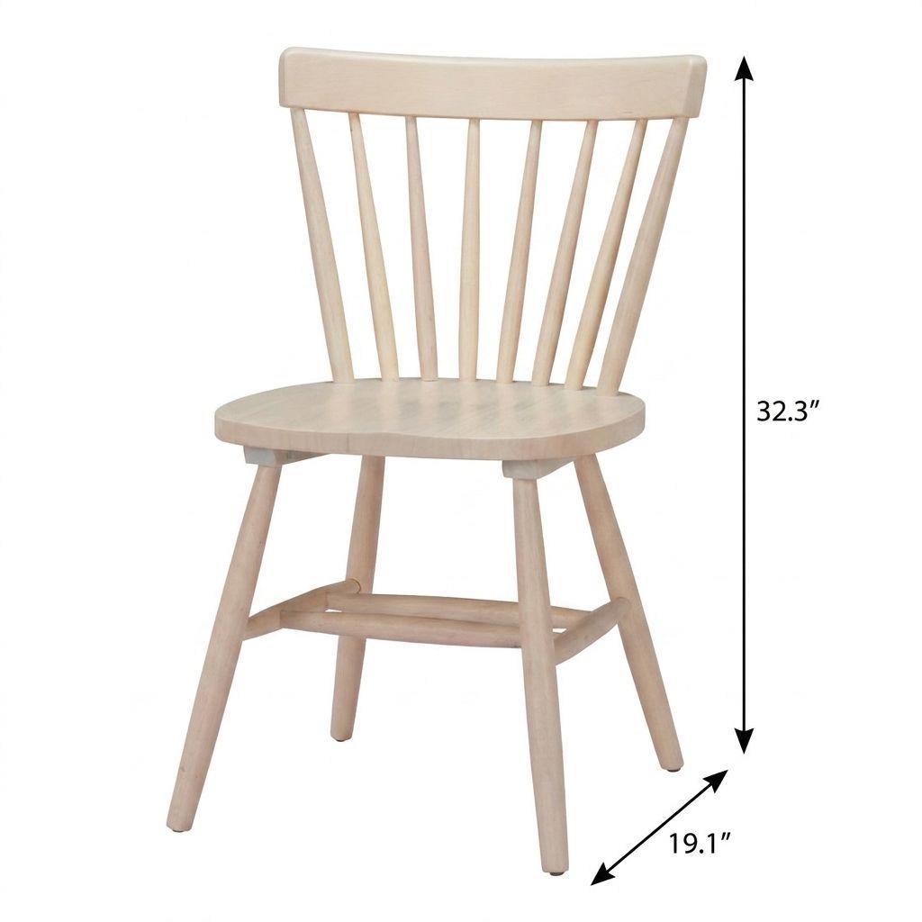 Set of Two Natural Solid Wood Windsor Back Dining Side Chairs