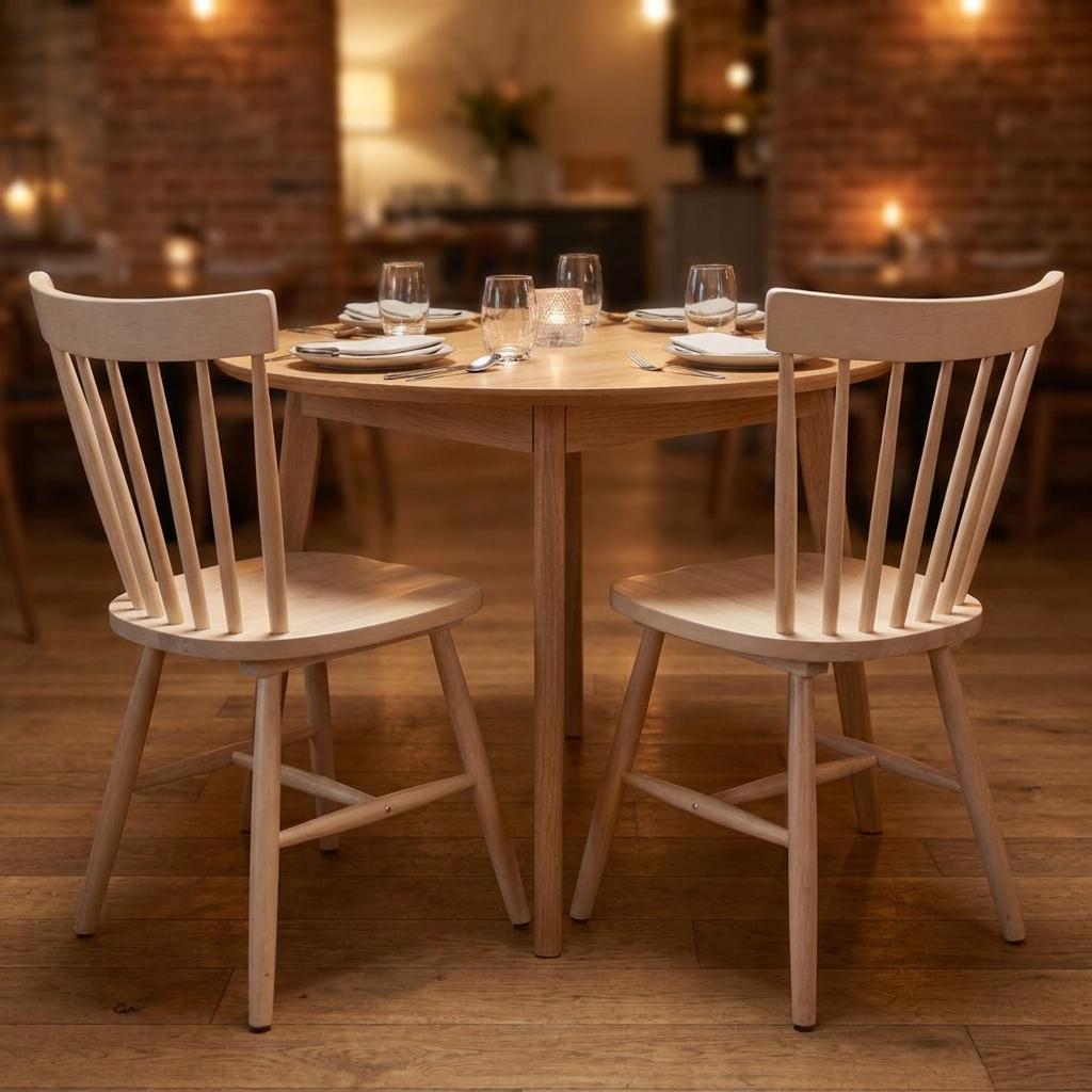 Set of Two Natural Solid Wood Windsor Back Dining Side Chairs