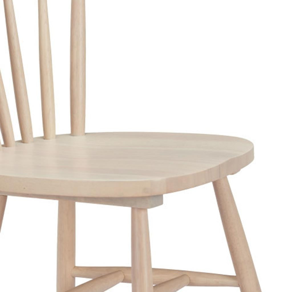 Set of Two Natural Solid Wood Windsor Back Dining Side Chairs