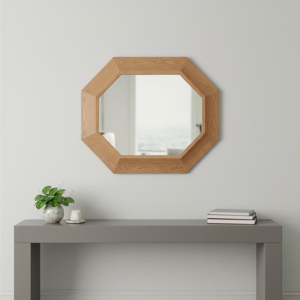 53" Natural Solid Wood Octagon Framed Accent Mirror