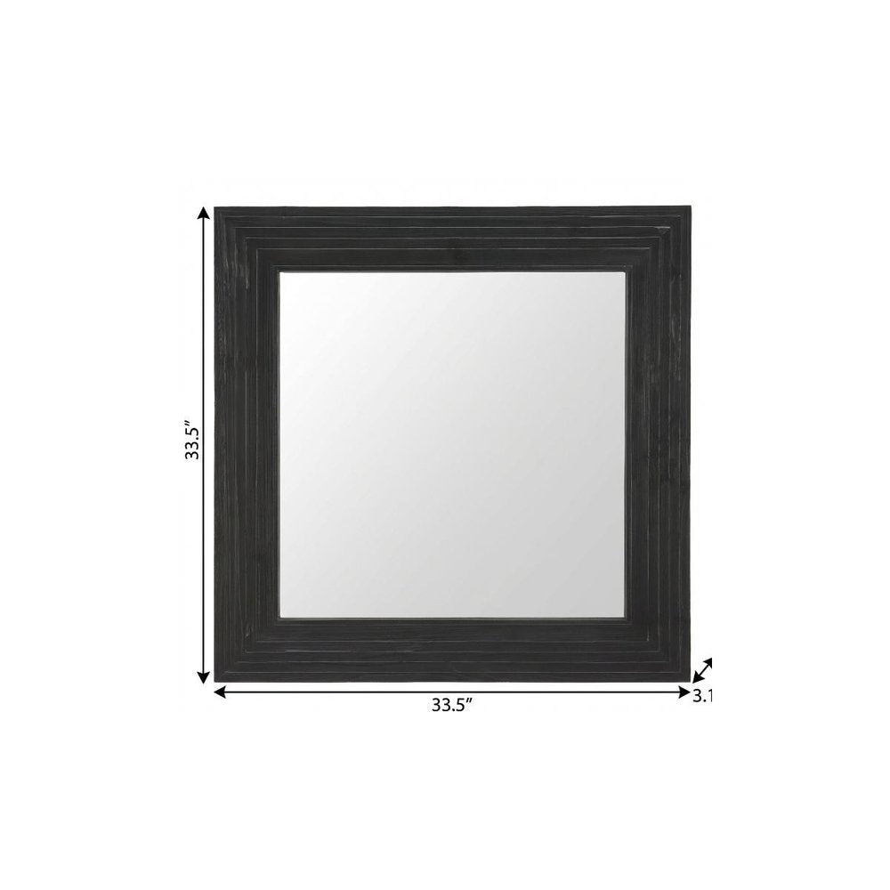 34" Black Solid Wood Square Framed Accent Mirror