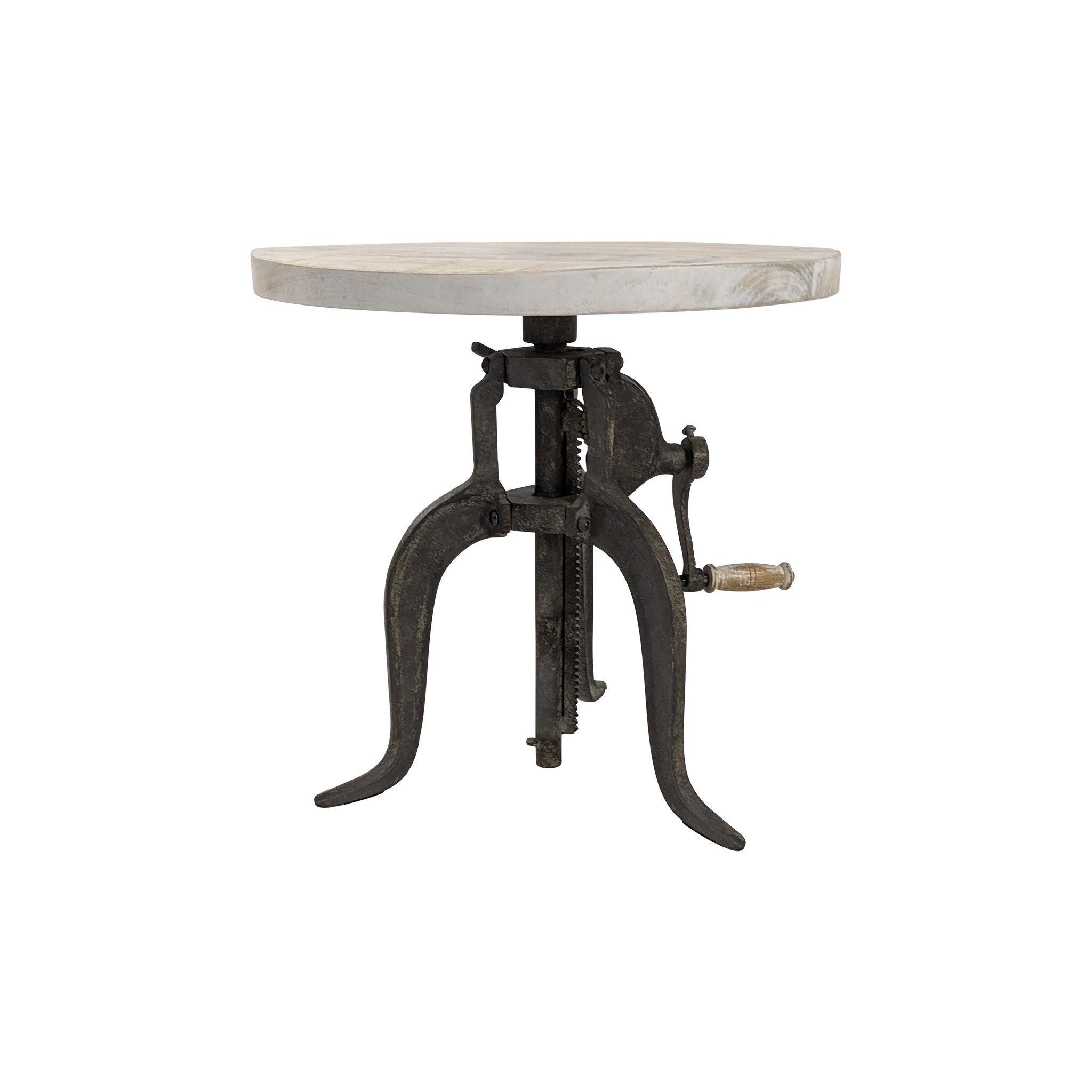 19" Natural and Gunmetal Solid Wood and Iron Height Adjustable Round End Table