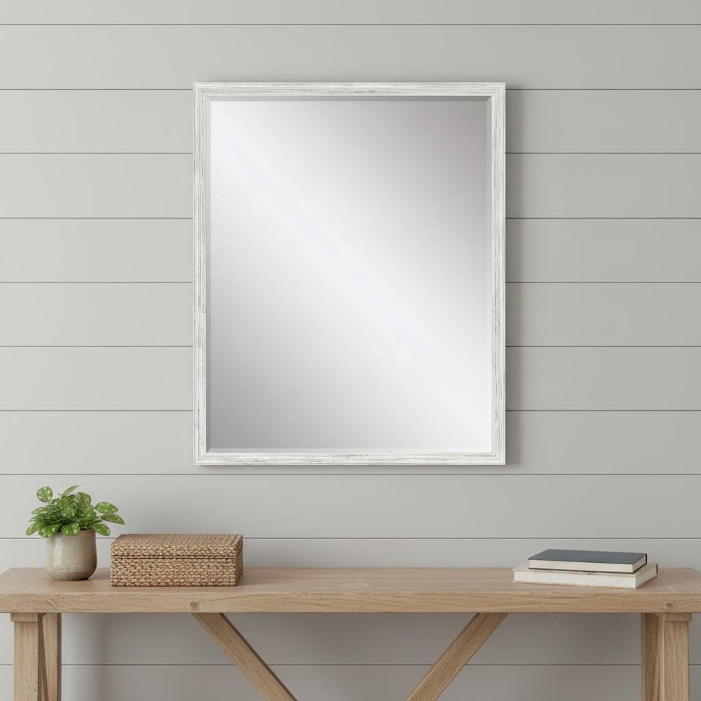 31" White Wood Accent Mirror