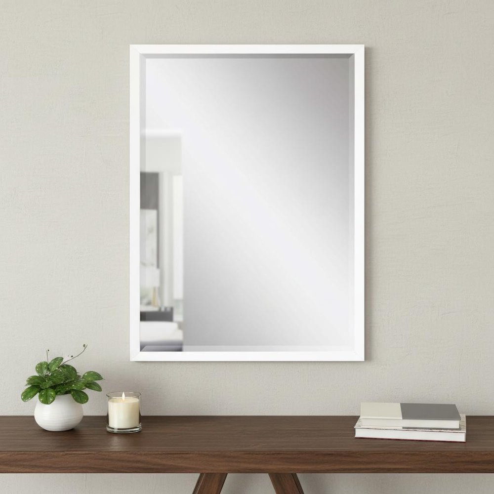 38" White Solid Wood Framed Accent Mirror