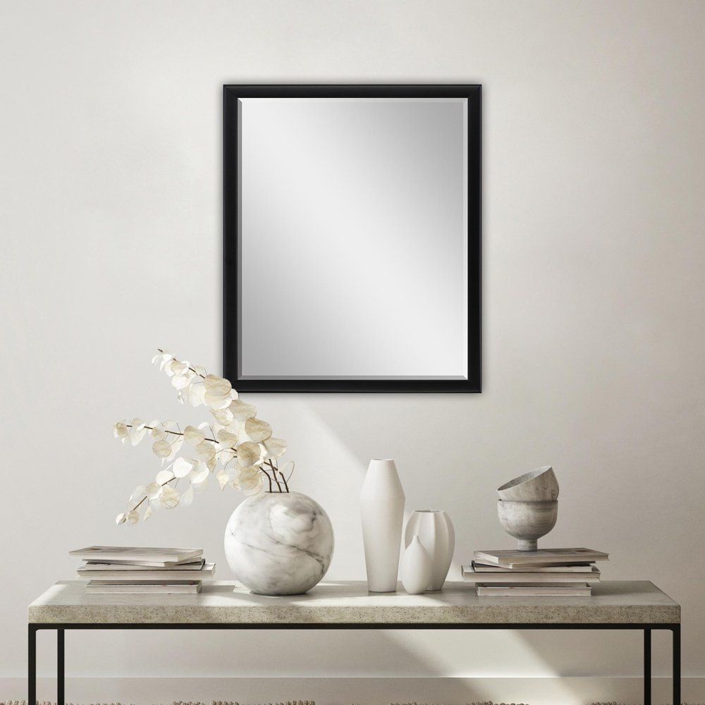 30" Black Solid Wood Framed Accent Mirror