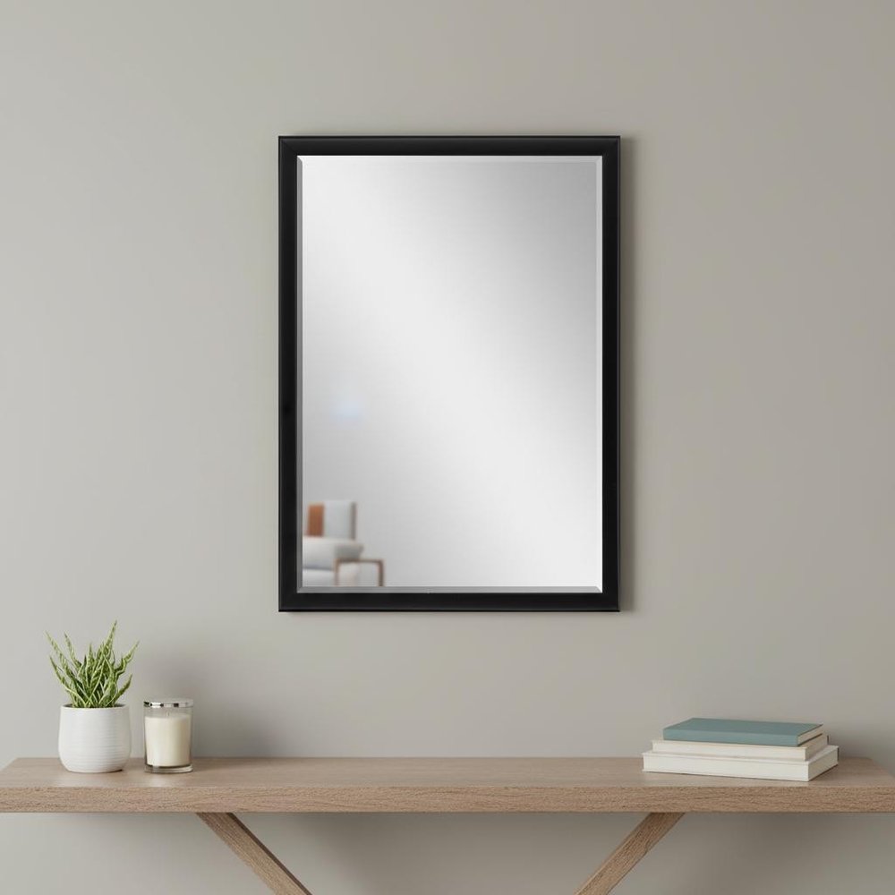 38" Black Solid Wood Framed Accent Mirror