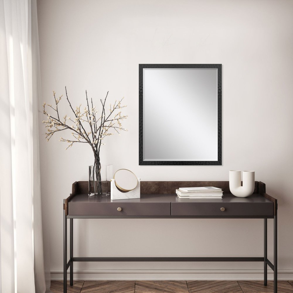 30" Black Hammered Geometric Finish Framed Accent Mirror