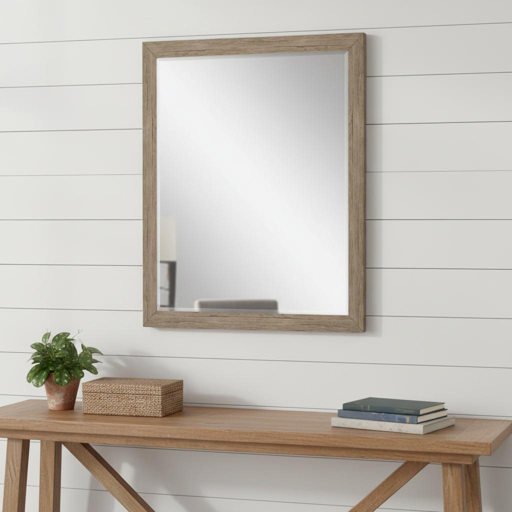 31" Light Brown Framed Accent Mirror