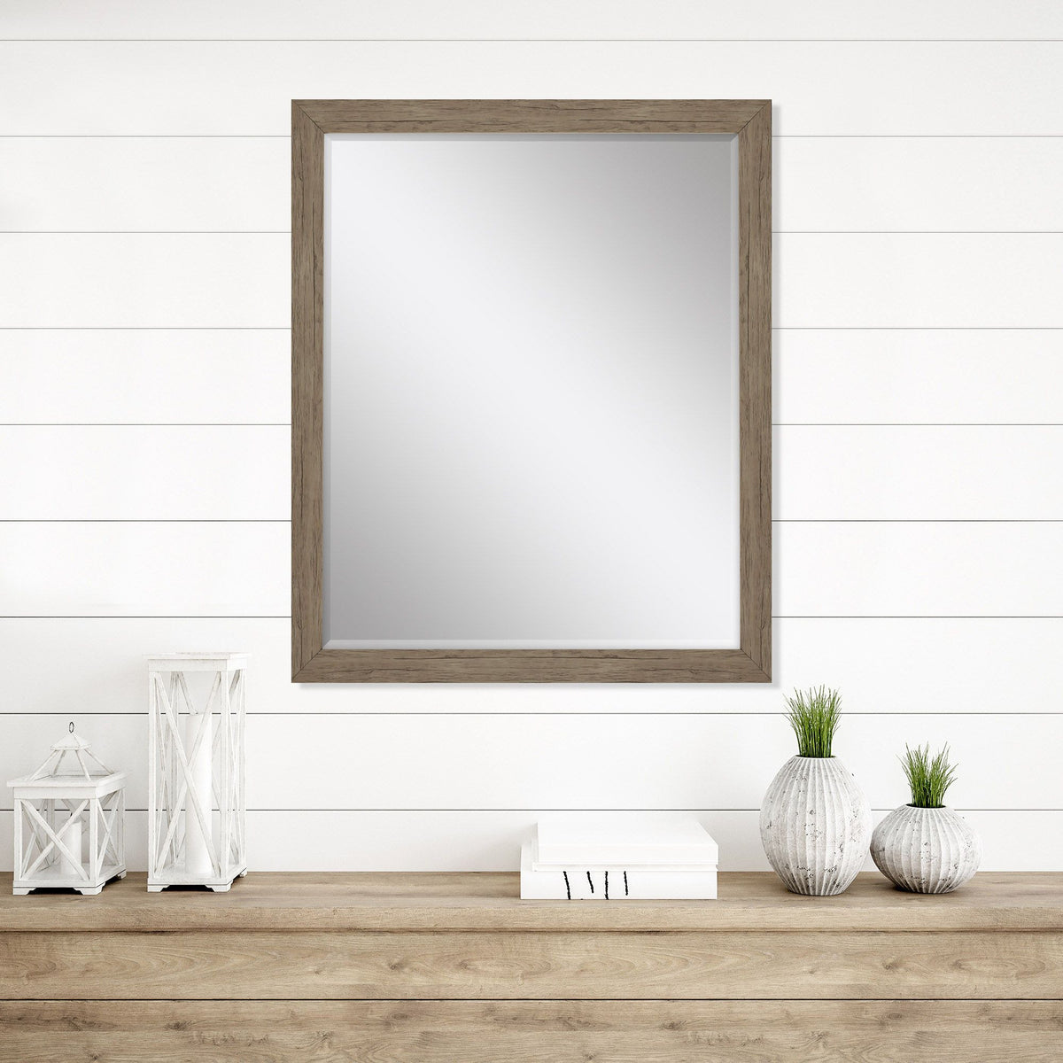 33" Light Brown Framed Accent Mirror